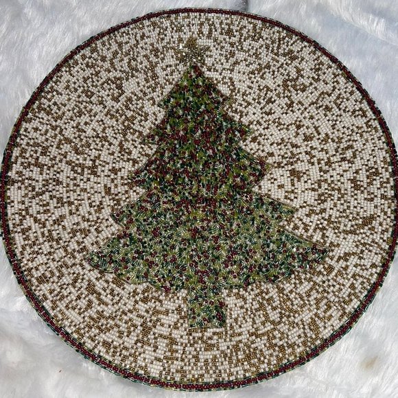 NWT Christmas Tree Holiday Bead Embellished Placemat Charger 15" - Picture 2 of 7